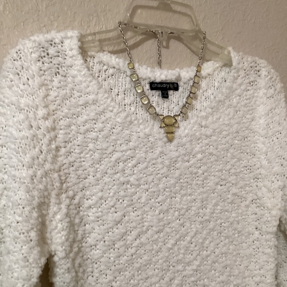 Chaudry Tunic Top Plush White Boucle Knotted Fringe Hem 3/4 Sleeve Size Small - Picture 7 of 16